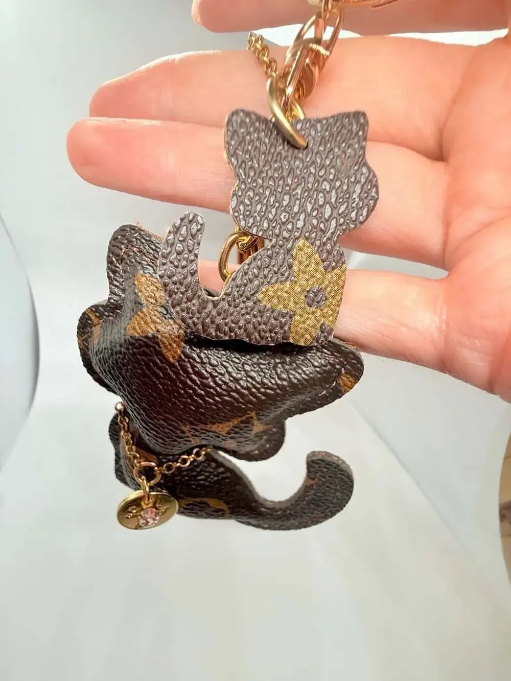 Unbranded Cat Keychain Monogram PU Leather Tassel Pendant Brown